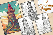 Fantasy Magical Tower Coloring Pages, an Illustration by Catchy Ideaz (Thumbnail 1 of 3)