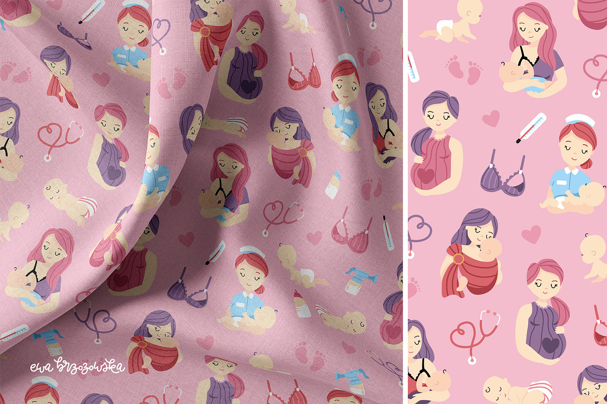 Mom and baby - pattern & cliparts, a Healthcare Illustration by Brzozowska (Photo 8 of 9)