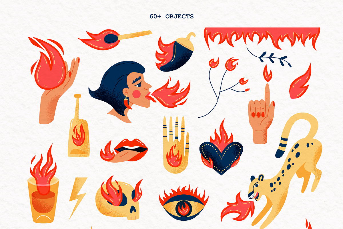 Smoking Hot | Fiery vector set, an Illustration by katieromanoff_art (Photo 2 of 15)