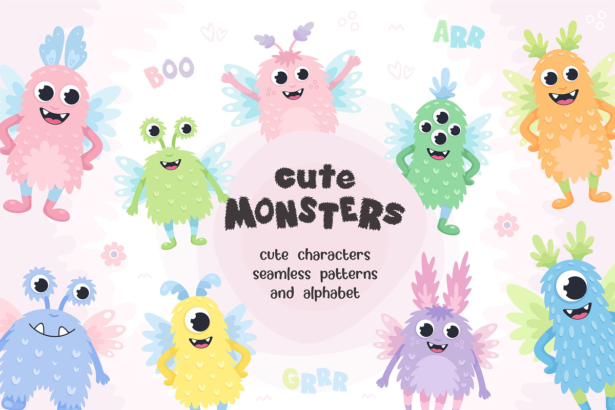 Cute Monsters, a Texture Illustration by LartGraphics (Photo 1 of 13)