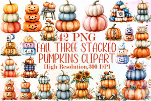 Fall Three Stacked Pumpkins Clipart, an Illustration by Sublimation Artist