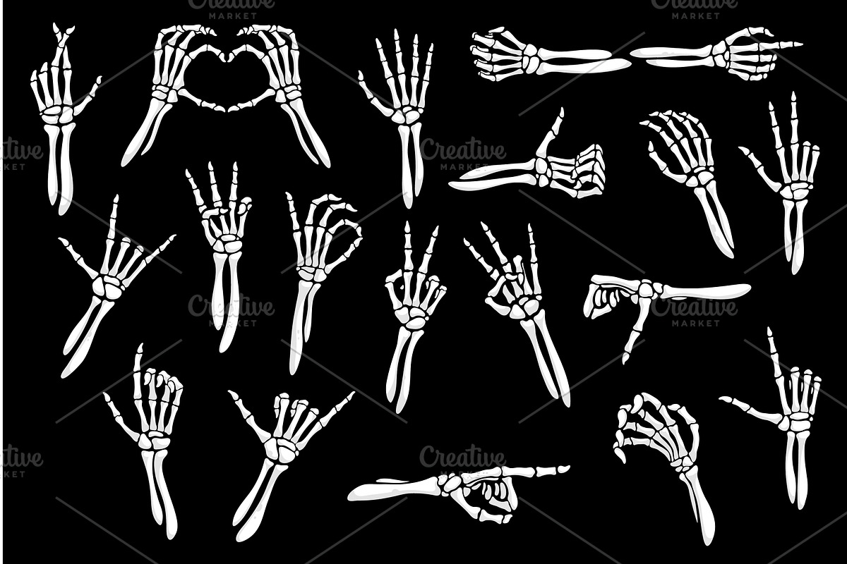 Skeleton hand gestures, bone, an Illustration by Vector Tradition