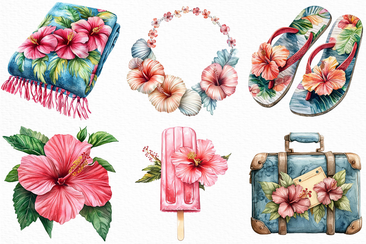 Hibiscus Beach Vacation Clipart, an Illustration by Craft Nest (Photo 4 of 6)