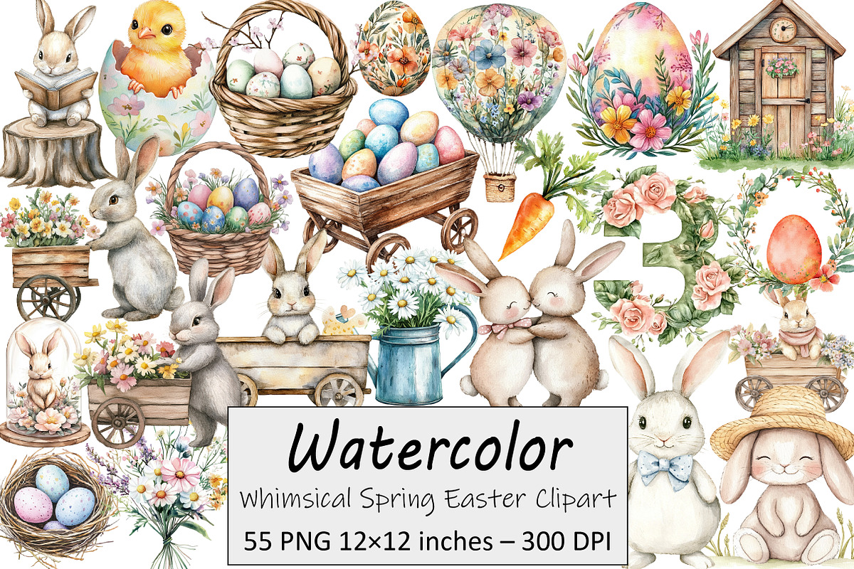 Whimsical Spring Easter Clipart, an Illustration by Design Market (Photo 1 of 3)