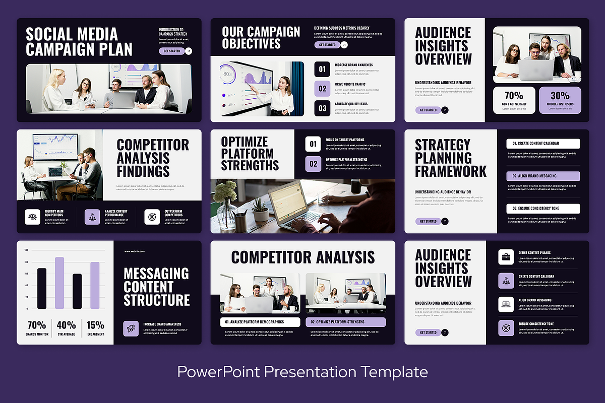 Purple White Social Media Campaign, a Presentation Template by Sixtemp (Photo 2 of 3)