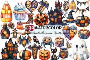 Patchwork Halloween Clipart, an Illustration by Rose Art