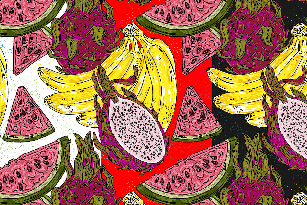 Botanical tropical fruits maximalist, a Pattern Graphic by NayaChu (Photo 1 of 9)