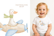 Watercolor Animal Airplane Clipart, an Animal Illustration by ElenaPlatovaArt (Thumbnail 4 of 12)