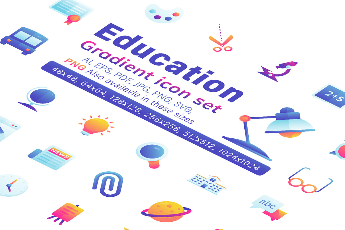 Education Gradient icon set, an Outline Icon by Creative-squad