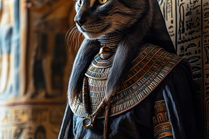 A majestic cat dressed in ancient Egyptian attire, resembling a pharaoh. The ca, a Person Photo by Textures & Backgrounds