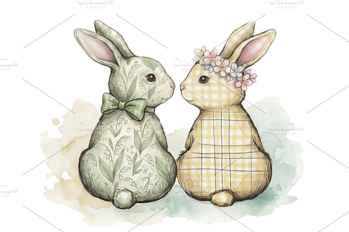 Watercolor Easter Bunny Couple Love, an Illustration by VetalStock (Photo 1 of 3)