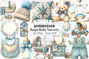 Dusty Blue Beige Baby Nursery, an Illustration by CraftArtStudio (Thumbnail 1 of 6)