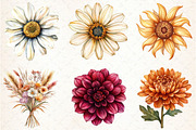 Fall Flowers Clipart, an Illustration by Libby Wishes (Thumbnail 2 of 6)