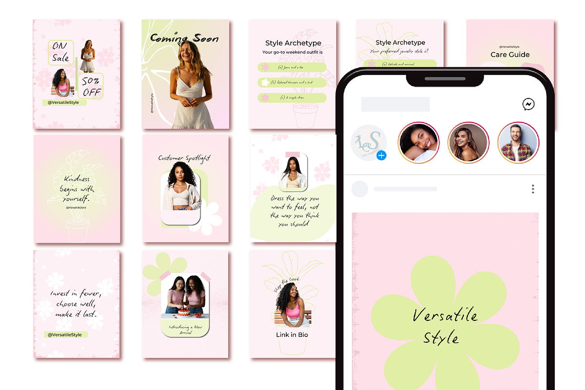 Pink and Green Instagram Post Bundle, a Social Media Template by Little Creative Scribbles (Photo 2 of 5)