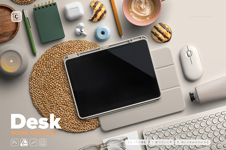 Desk Scene Creator with iPad Mockup, an iPad Mockup by Custom Scene