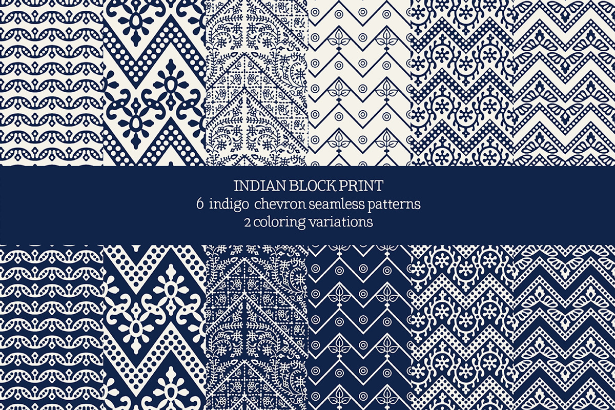 Blue Indian Block Print: Chevron, a Pattern Graphic by StabuLaRasa illustration