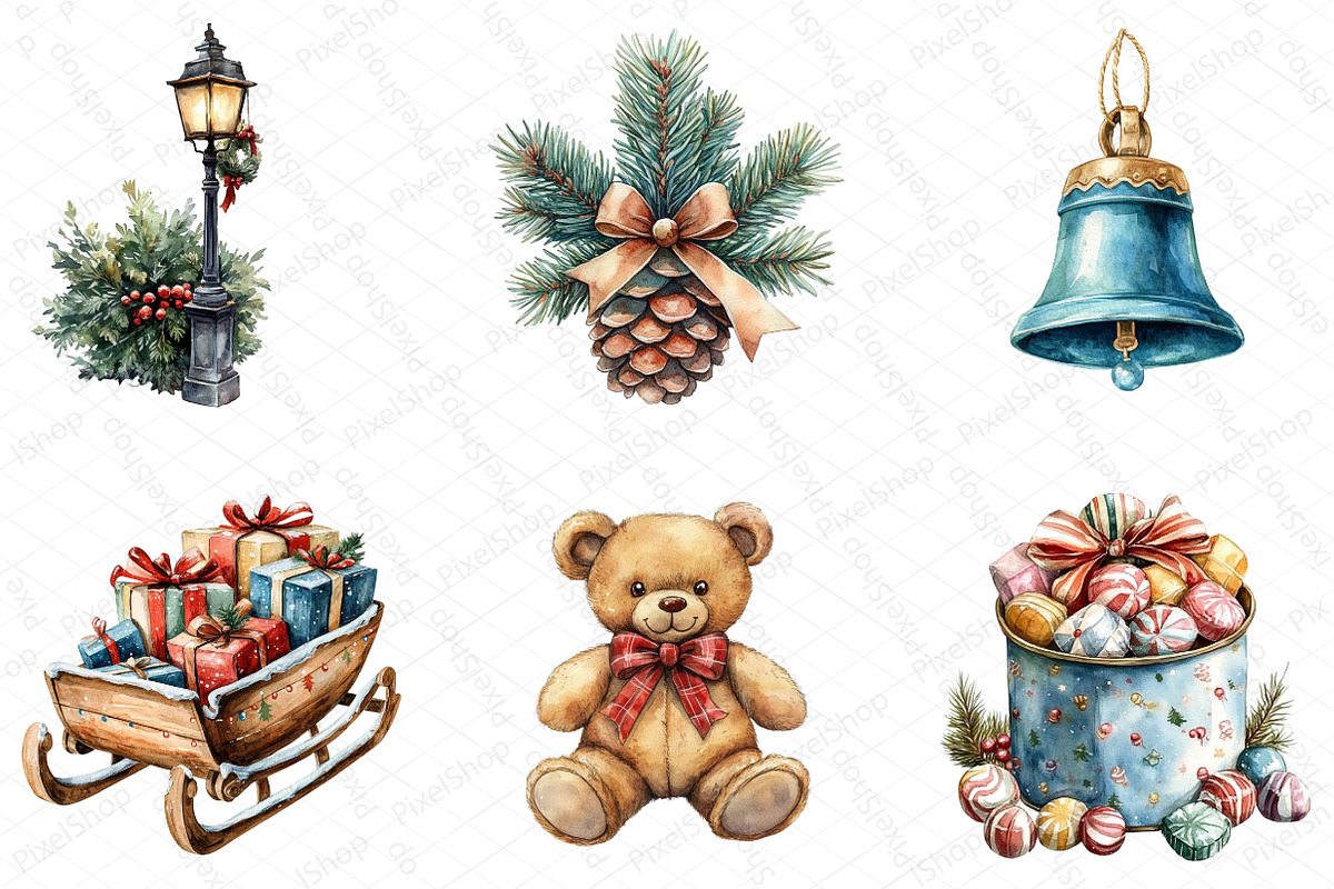 Watercolor Vintage Drawing Christmas, an Illustration by DreamPrint404 (Photo 2 of 7)