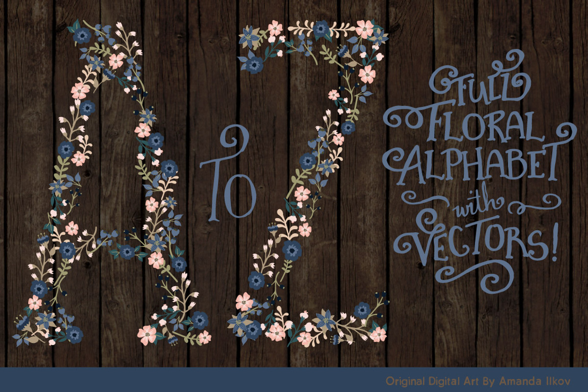 Navy & Blush Floral Alphabet Vectors, an Illustration by Amanda Ilkov (Photo 2 of 5)