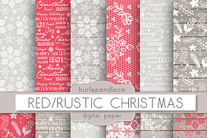 Red/Rustic Christmas Digital Paper