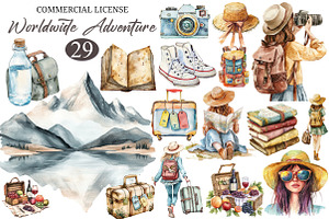 Watercolor Worldwide Adventure Clipa, an Illustration by designcity5