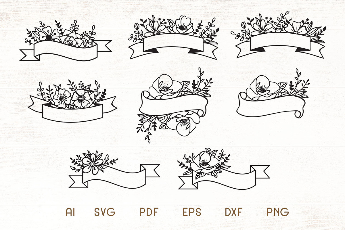 Floral Ribbon Banners SVG Cliparts, an Object Graphic by Dasagani