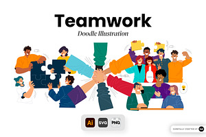 Teamwork Doodle Illustration, an Object Graphic by SLAB! Design