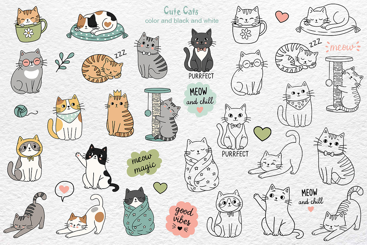Cute Cat Clipart, an Object Graphic by Watercolor dreams (Photo 2 of 3)
