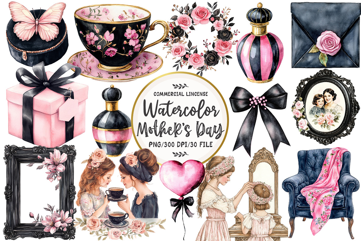Black And Pink Mother's Day Clipart, an Illustration by OK Design (Photo 1 of 5)