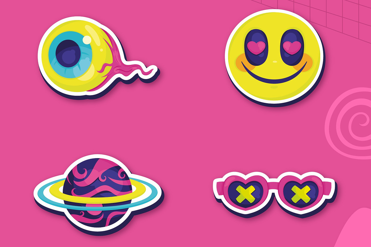 Psychedelic Sticker Neon Set, a Templates & Theme by studiogstock (Photo 2 of 4)