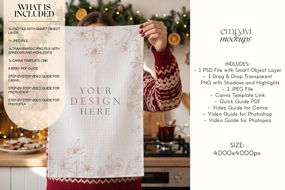 Christmas Tea Towel Mockup, a Household Mockup by EmpaviMockups (Photo 2 of 6)