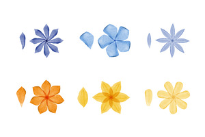 Colorful watercolor flower blossoms, an Illustration by okskukuruza