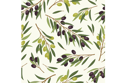 Olive seamless pattern. Green and, a Food Illustration by YummyBuum