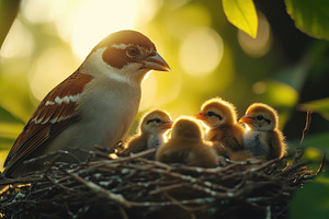 Bird Nest: Mother bird protecting an, an Animal Photo by Pixeness Studio