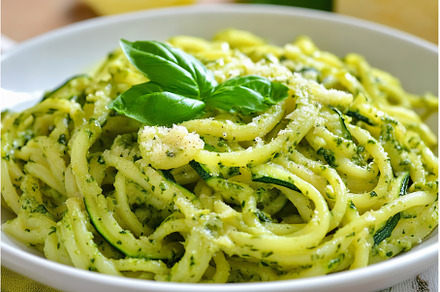 Delicious zucchini pasta served with, a Food & Drink Photo by Lermont51