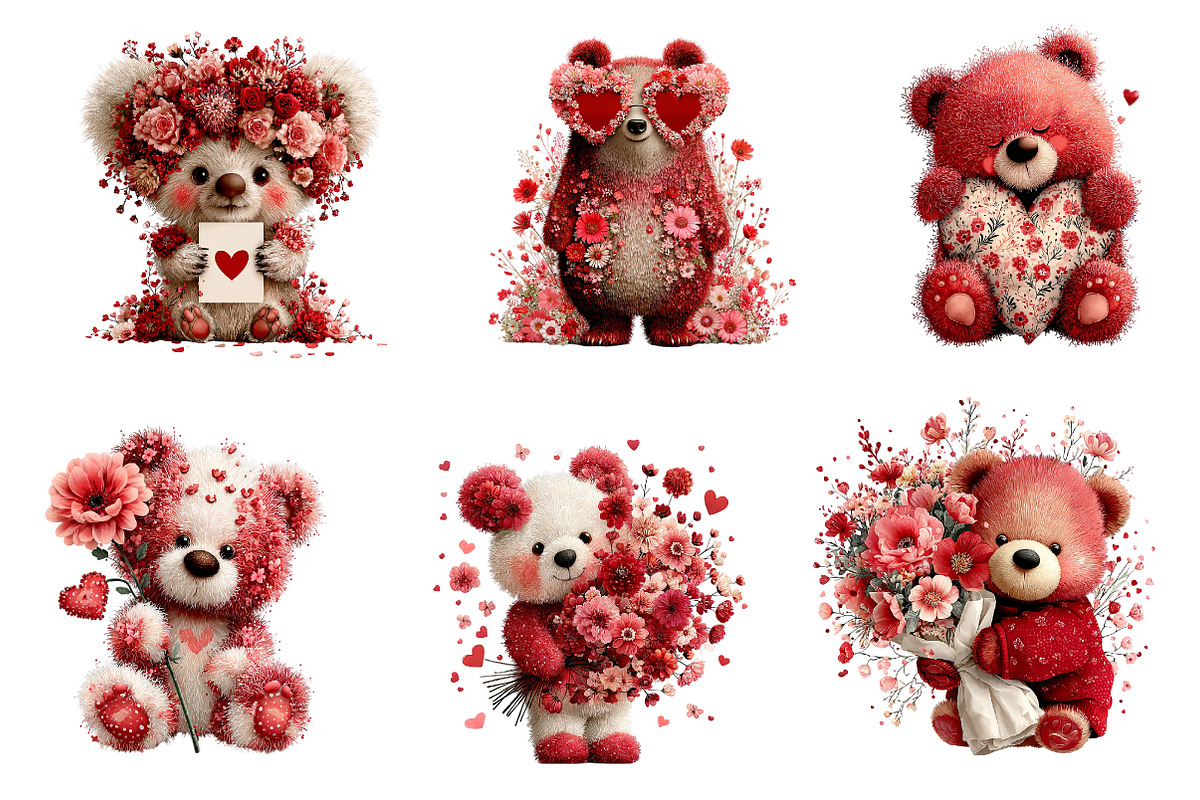Flowers Valentine Teddy Bear Clipart, an Illustration by Dream Creation (Photo 5 of 6)