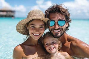 Family enjoying a sunny day at the b, a Photo by Tanuart