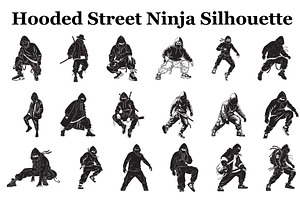 Hooded Street Ninja Silhouette, an Illustration by Gfx_Store