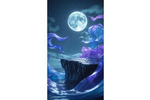 Surreal night landscape with glowing, an Illustration by tilialucida