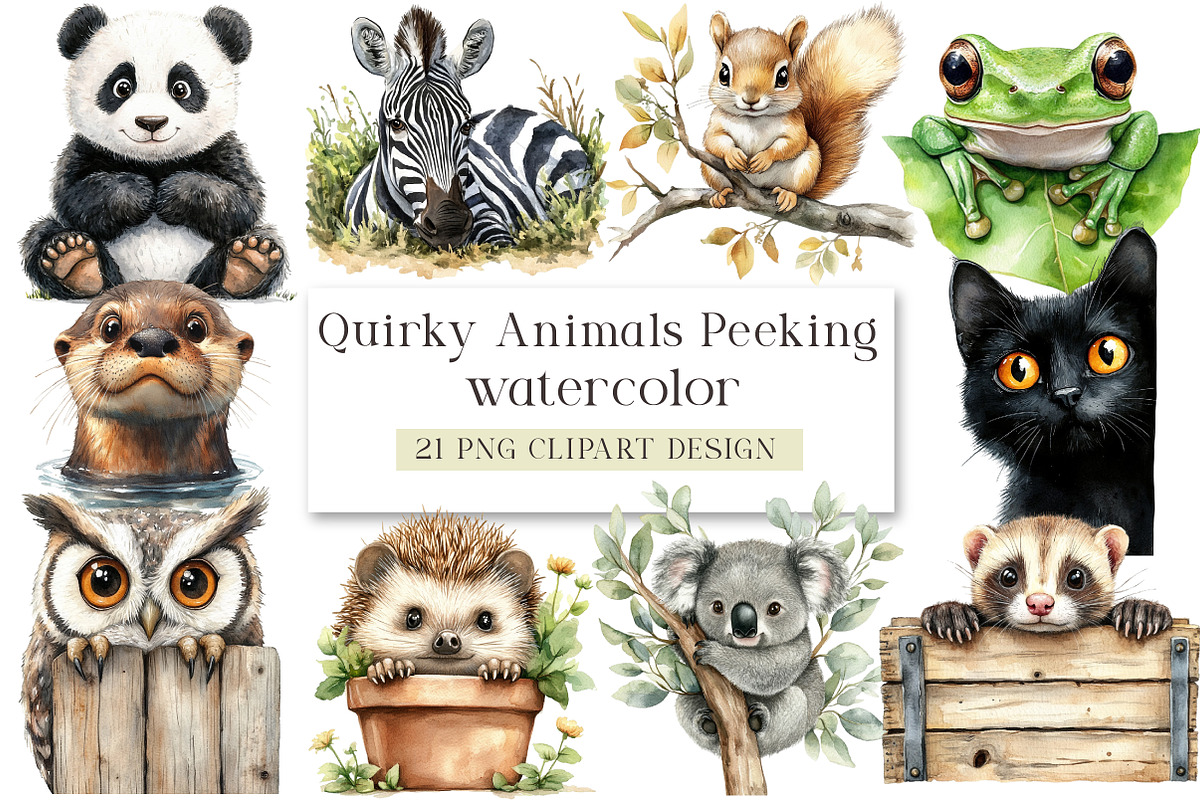Quirky Animals Peeking Around Corner, an Illustration by DreamArtGraphic (Photo 1 of 4)