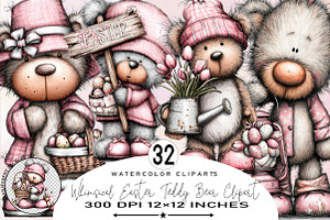 Whimsical Easter Teddy Bear Clipart, an Illustration by SVGArt