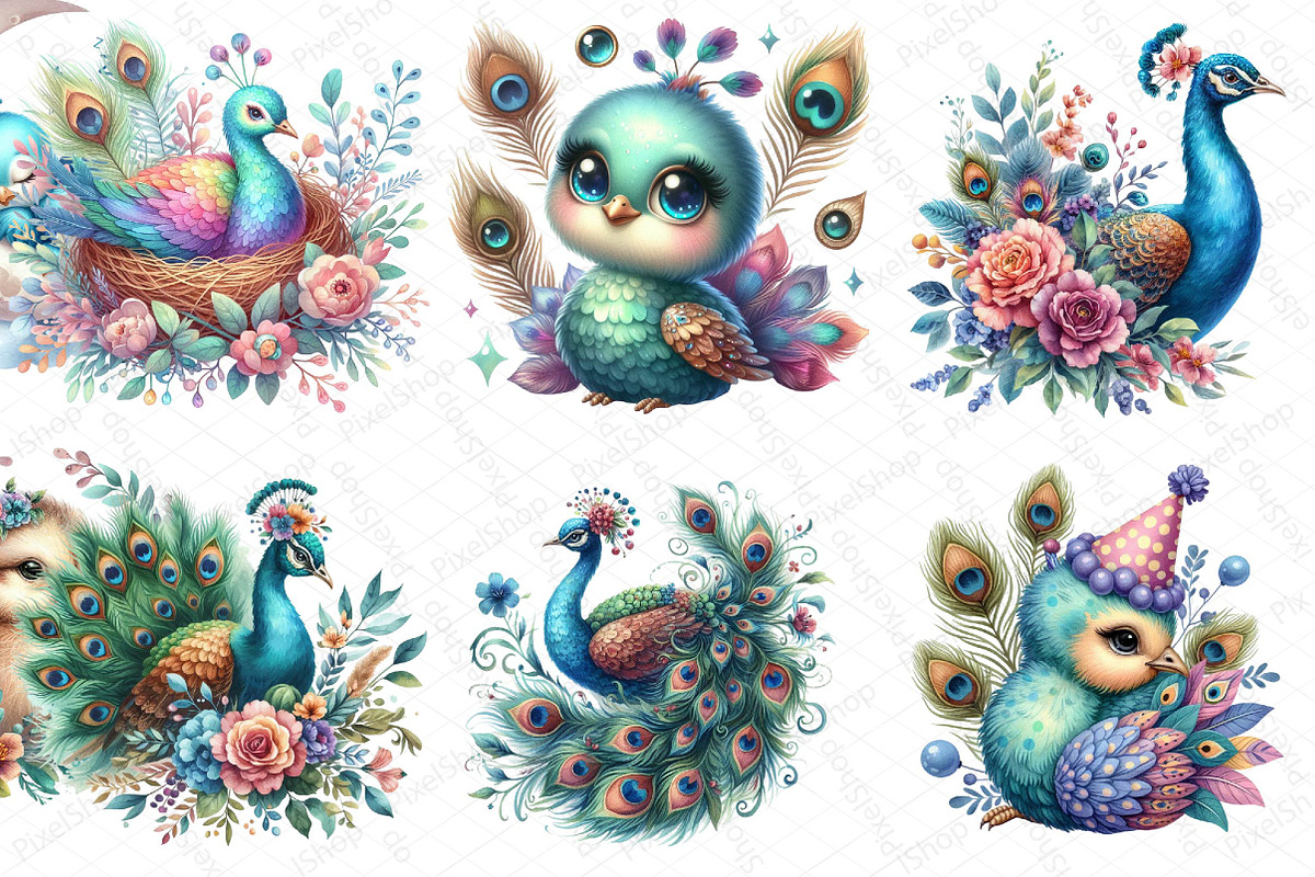 Watercolor Cute Peacock Clipart, an Illustration by DreamPrint404 (Photo 4 of 5)