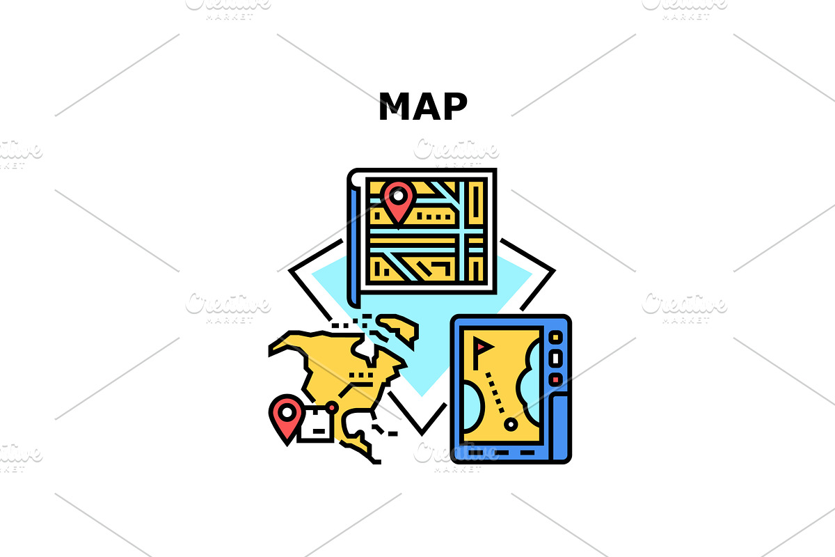 Map Navigation Vector Concept Color, a Technology Illustration by ...