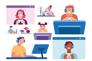 Streamer People Illustration Set, a Templates & Theme by studiogstock