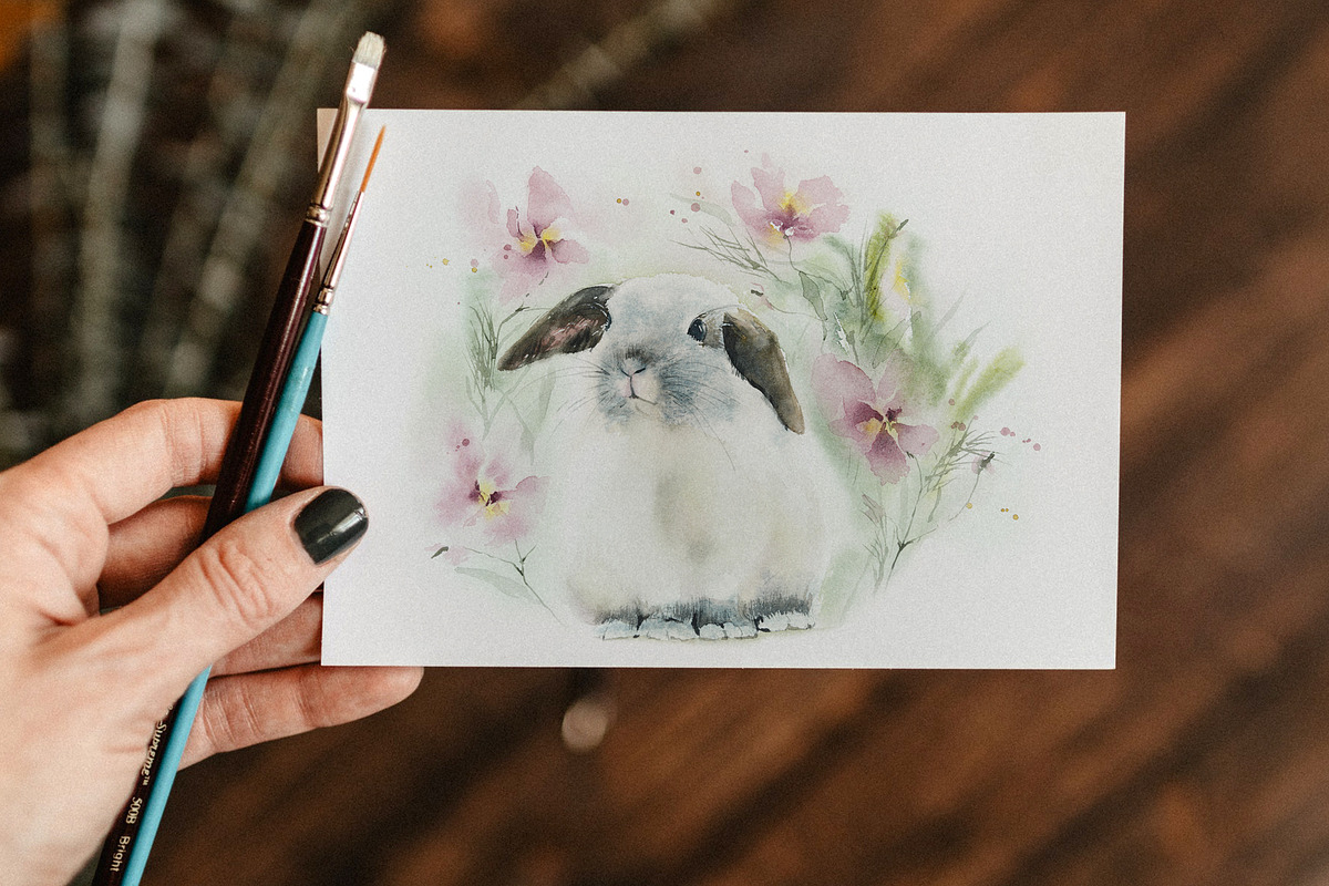 Watercolor Set Rabbits, an Animal Illustration by Budogoshch (Photo 9 of 9)