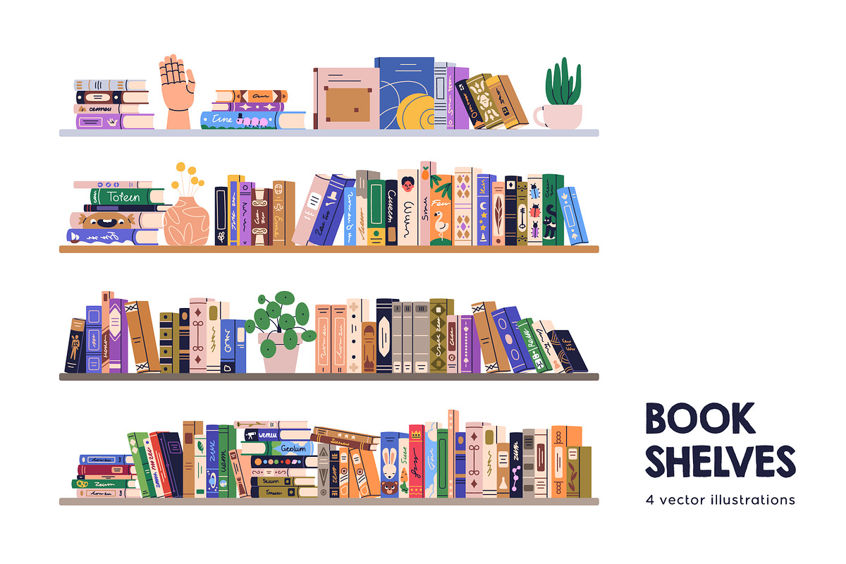 Book shelves set, library literature, an Object Illustration by Good Studio