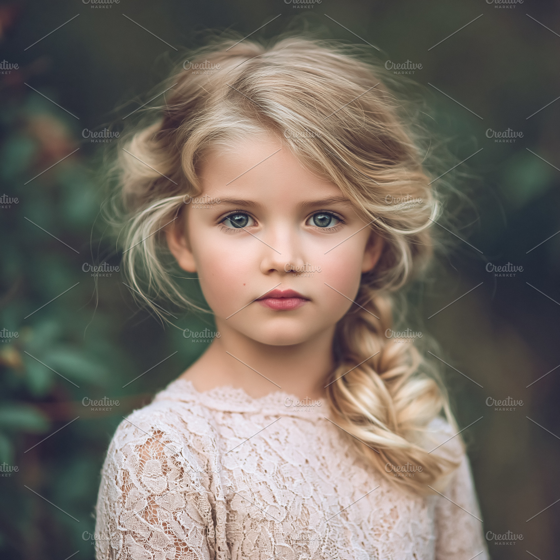 Young blonde girl with blue eyes posing outdoors, wearing a beau, a Person Photo by Studio ANNA