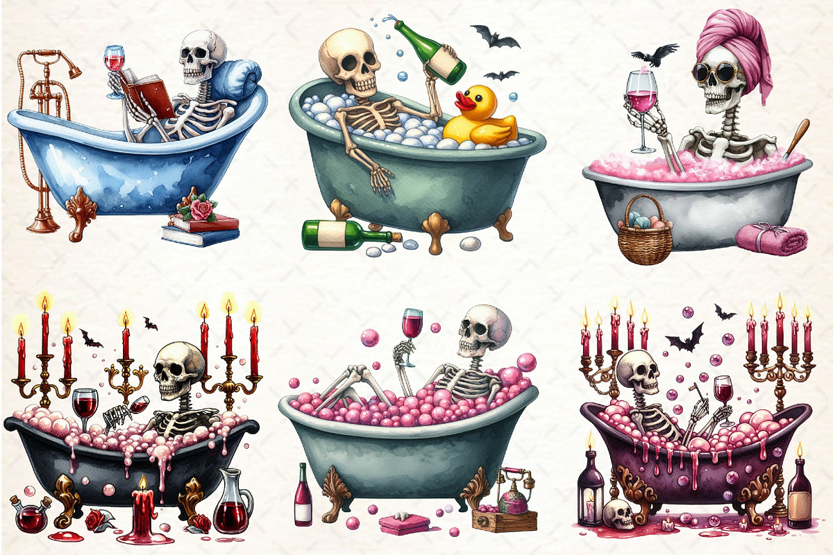 Skeleton Drinking Wine Clipart PNG, an Illustration by Libby Wishes (Photo 3 of 5)