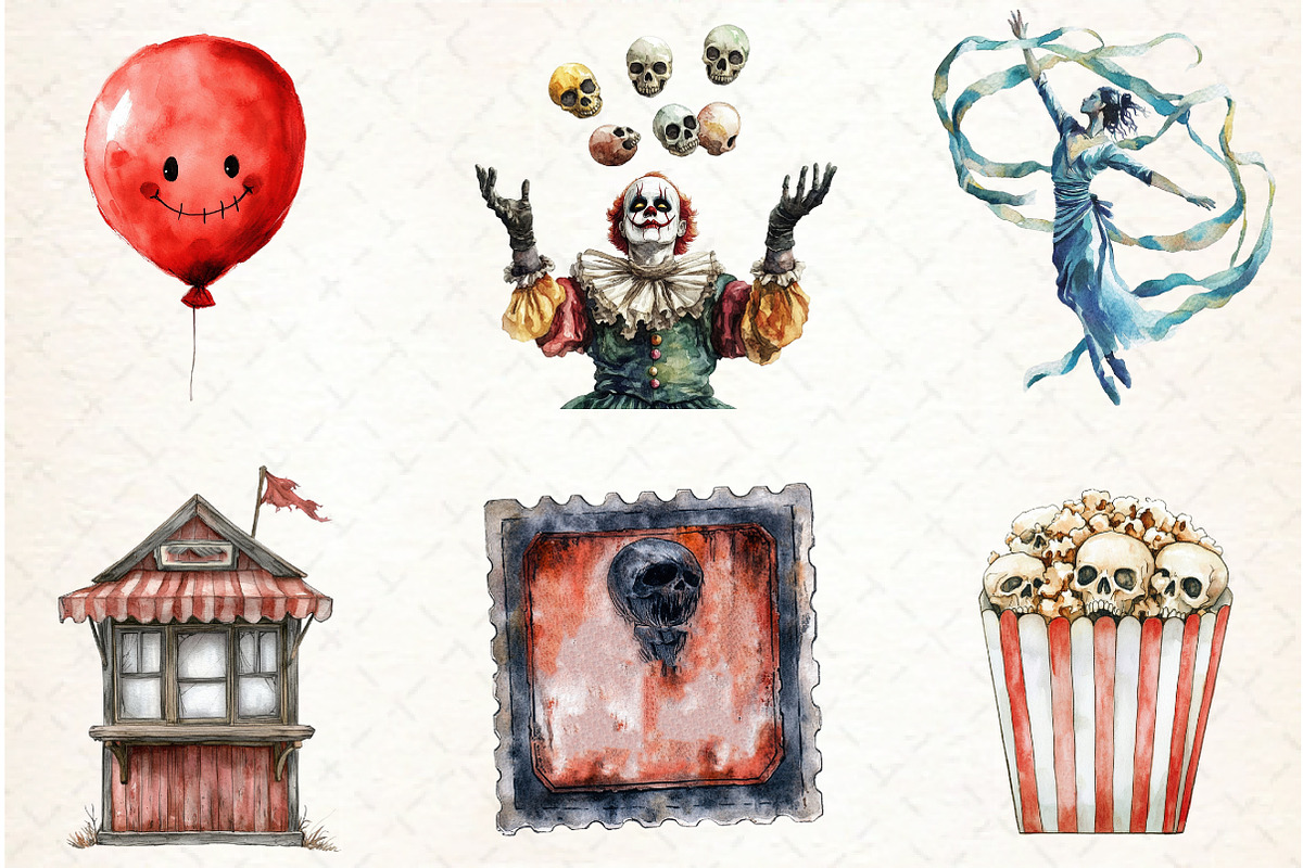 Watercolor Spooky Circus Clipart, an Illustration by Libby Wishes (Photo 3 of 6)