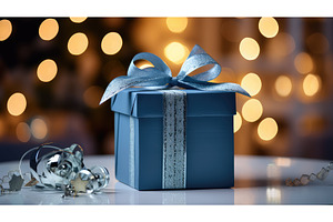 silver gifts blue ai generated, a Holiday Photo by pikepicture