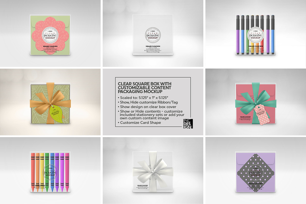 Clear Square Flat Boxes Mockup, a Packaging Mockup by INCDesign (Photo 7 of 14)
